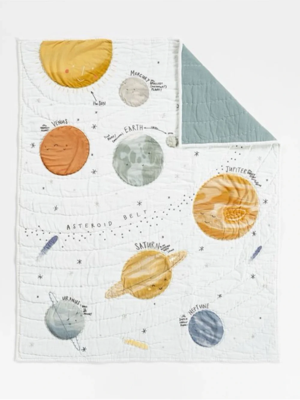 Crate&Kids Planet Quilted Baby Blanket - White and Blue